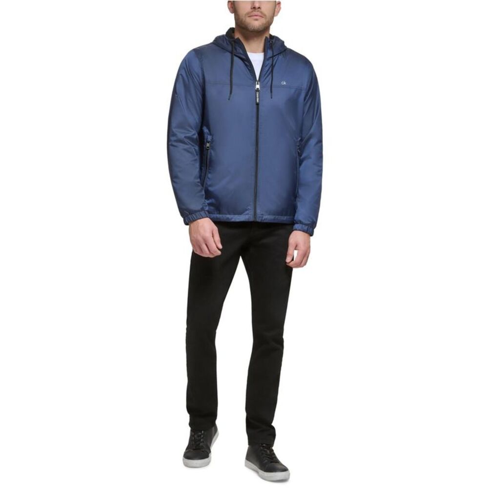 Calvin Klein Mens Fleece Lined Windbreaker Jacket, Blue, S, DM